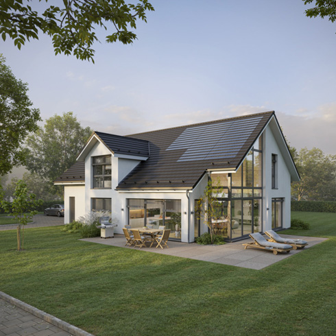 Einfamilienhaus mit dem Dachstein Tegalit Aerlox von Braas als Dacheindeckung © BMI Deutschland GmbH
