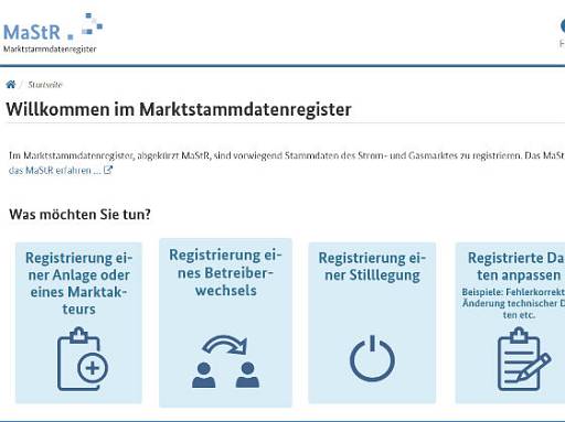 Screenshot Marktstammdatenregister © Bundesnetzagentur