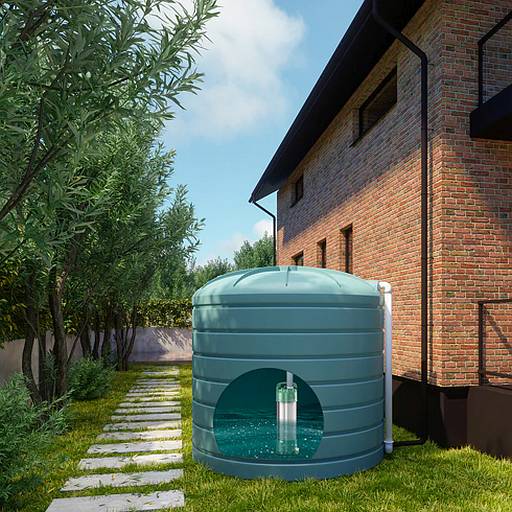 Oberirdischer Wassertank im Garten mit Regenwasserpumpe Wilo-Extract FIRST für die Regenwassernutzung © WILO SE Oberirdischer Wassertank im Garten mit Regenwasserpumpe Wilo-Extract FIRST für die Regenwassernutzung © WILO SE