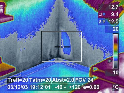 Thermografie zum Aufspüren von Leckagen und Wärmebrücken © aus Frank Frössel "Schimmelpilze in Wohnungen" (Baulino Verlag)